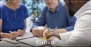 elitelia insights bank debt vs private credit vs equity imagen editorial Business adviser reviewing bank debt private credit and equity terms